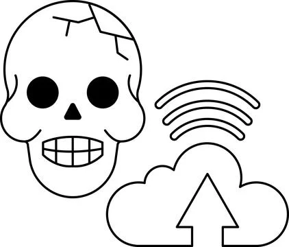 A skull is shown with a cloud and an arrow pointing up Stock Illustration