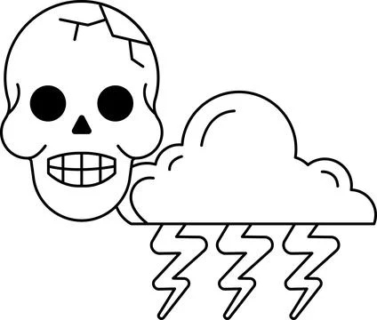 A skull is shown with a cloud in the background Stock Illustration