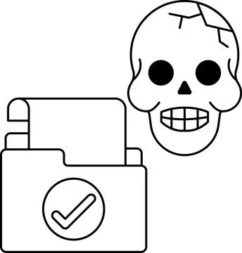 A skull is shown next to a folder with a check mark on it Stock Illustration