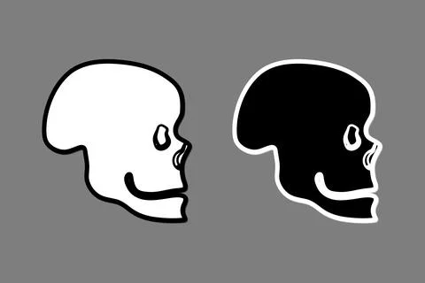 Skull side view black white outline Stock Illustration