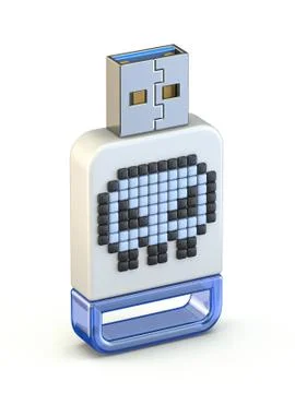Skull sign on vertical USB memory stick 3D Stock Illustration