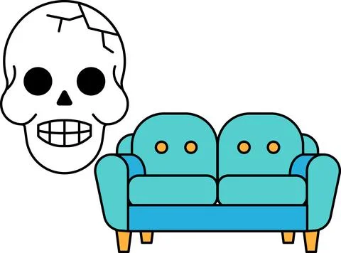 A skull is sitting on a couch Stock Illustration