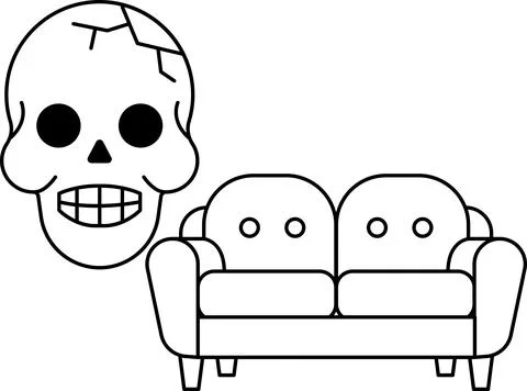A skull is sitting on a couch Stock Illustration