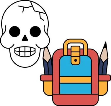 A skull is sitting on top of a backpack Illustrazione stock