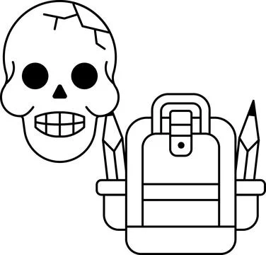 A skull is sitting on top of a backpack Illustrazione stock