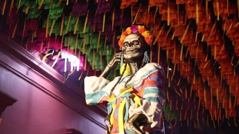 Skull skeleton float parade representing the death during the celebration of Stock Footage 295835098