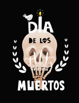 Skull with skeleton hand poster design for Day of the dead. Stock Illustration