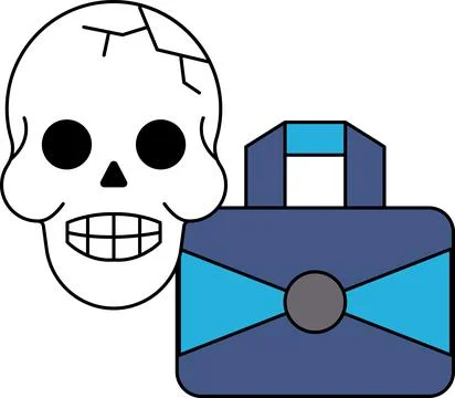 A skull is smiling and holding a briefcase Stock Illustration