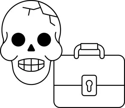 A skull is smiling and holding a briefcase Stock Illustration