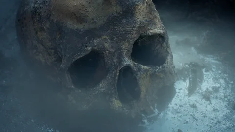 Skull In Smoky Toxic Wasteland Stock Footage