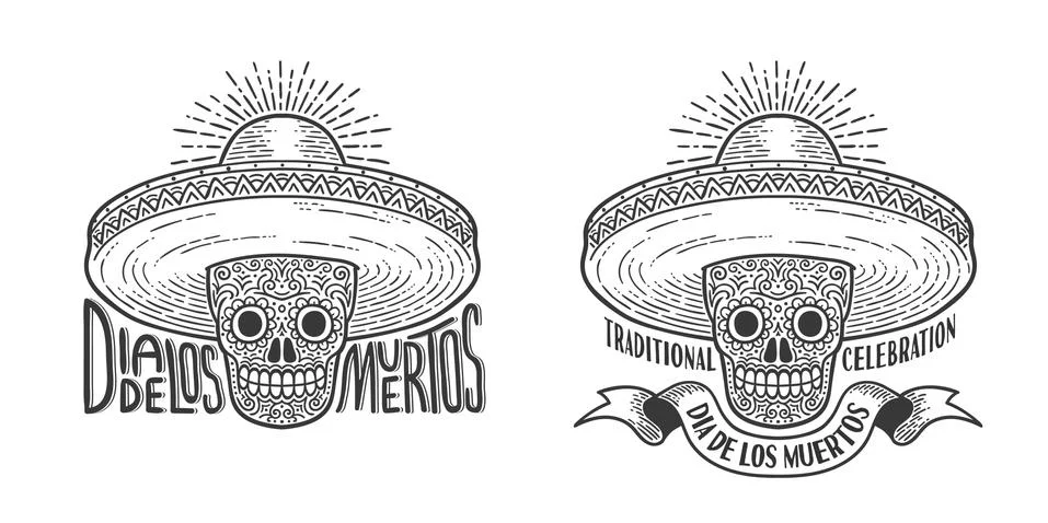Skull in sombrero decorated with patterns Stock Illustration