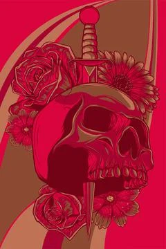 Skull stabbed by the dagger vector illustration Stock Illustration