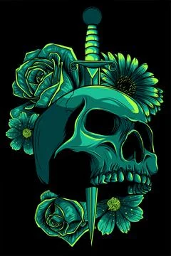 Skull stabbed by the dagger vector illustration Stock Illustration