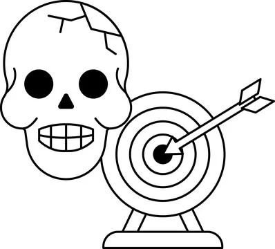 A skull is standing in front of a target with an arrow pointing to it Ilustração Stock