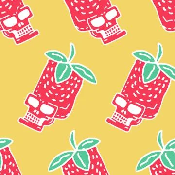 Skull strawberry pattern. Head of skeleton red berry texture Stock Illustration