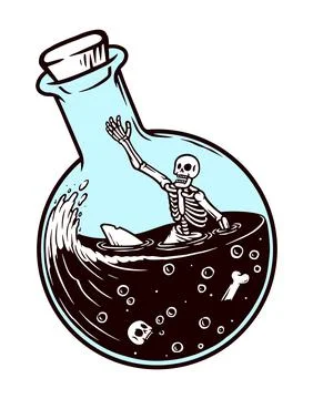 Skull stuck and bottle vector illustration hand drawn Stock Illustration