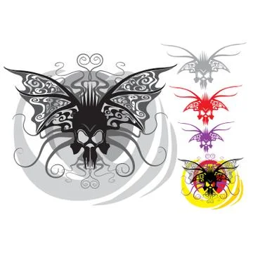 Skull stylized as a butterfly, isolated object on white background, vector il Stock Illustration