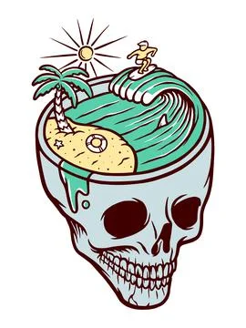 Skull summer beach vector illustration Stock Illustration