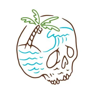 Skull Summer Graphic Illustration Vector Art T-shirt Design Stock Illustration