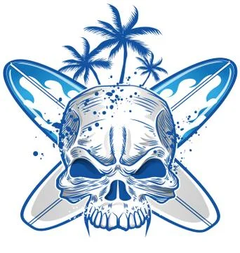 Skull on surfboard background Stockillustratie