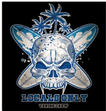 Skull with  surfboard Ilustração Stock