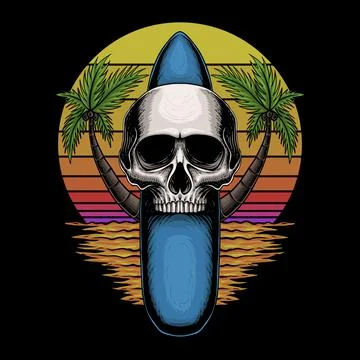 Skull surfing board retro vector illustration イラスト素材