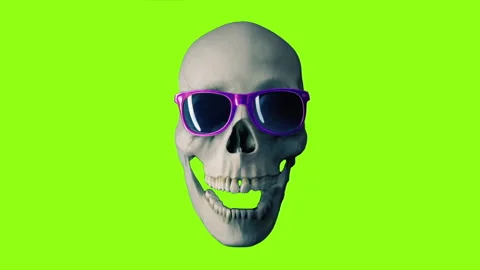 Skull Talking With Pink Glasses Green Screen Stock Footage 344506183