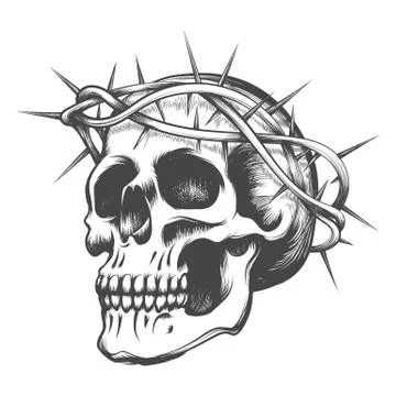 Skull in thorns wreath Stock Illustration