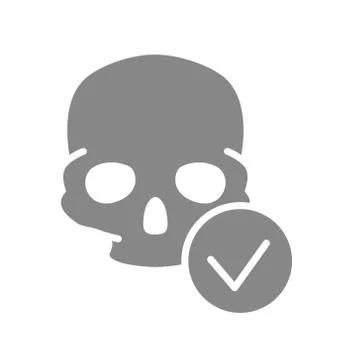 Skull with tick checkmark grey icon. Bone structure of the head symbol Stock Illustration