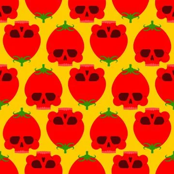 Skull tomato pattern seamless. Deadly scary vegetable vector background Illustrazione stock
