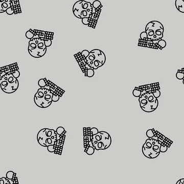 Skull treasure line seamless pattern Stock Illustration