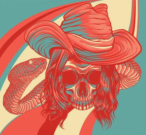 Skull twisted by a snake with hat vector Stock-Illustration