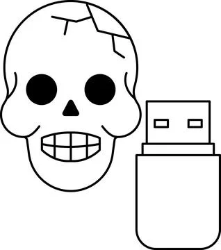 A skull with a USB drive in front of it Stockillustratie