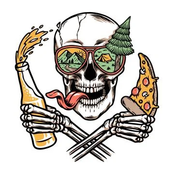 Skull using glasses on the mountain Stock Illustration