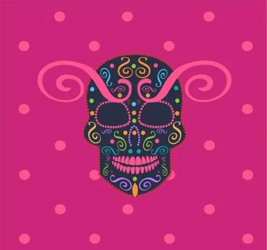 Skull vector Aries, with pink background Stock Illustration