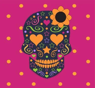 Skull vector background with flower eyes pink color Stock Illustration