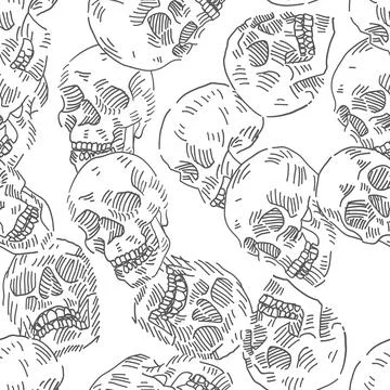 Skull vector doodle seamless pattern. Stock Illustration