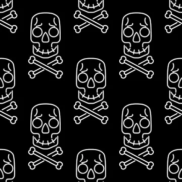 Skull vector seamless pattern on black, Halloween white candy skulls backgrou Stock Illustration