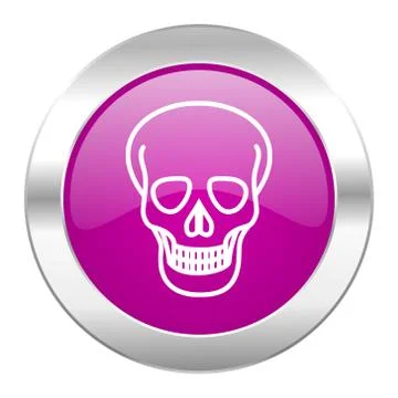 Skull violet circle chrome web icon isolated. Ilustración de archivo