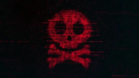 Skull warning sign Digital logo reveal Stock Footage 343343911