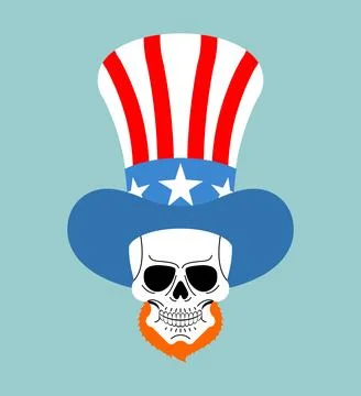 Skull wearing Uncle Sam hat in American colors. Symbolic vector illustratio.. Stock Illustration