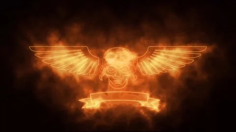 Skull wing logo burning fire effect green screen background Stock Footage 297090073