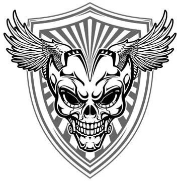 Skull with wings and shield Stock Illustration