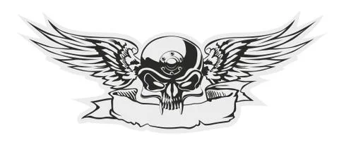 Skull with wings at gray basis Stock Illustration
