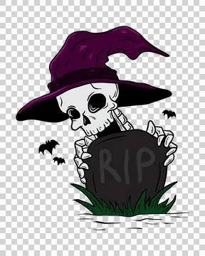 Skull Witch Behind the Tombstone Stock Illustration