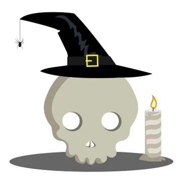 Skull in witch hat with candles Stock Illustration