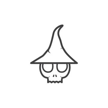 Skull with witch hat logo design vector graphic symbol icon sign illustrati.. Illustrazione stock