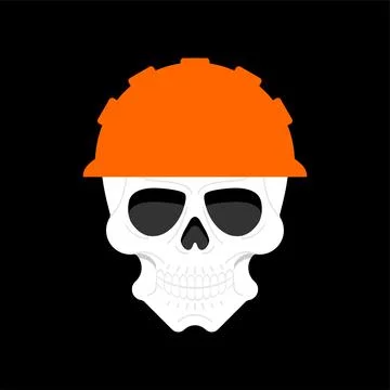 Skull in work helmet. Worker head skeleton. Stock Illustration