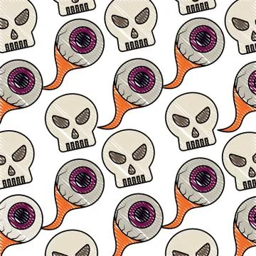 Skulll eyes halloween comic pattern 库存插图