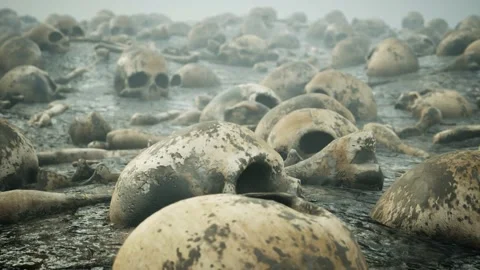 Skulls And Bones On Ground Loop Stock Footage 173853833